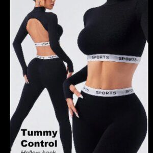 Seamless Leggings and Long Sleeve Crop Top Matching Set